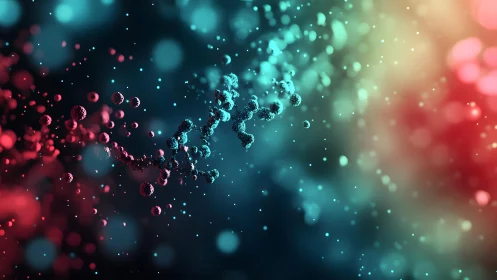 Abstract molecular structure with colorful bokeh lighting effect.