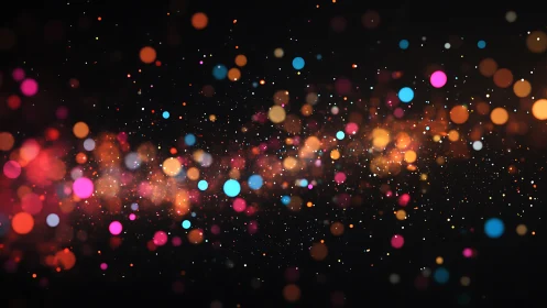Digital bokeh particle field with chromatic depth layering.