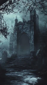 Fog-drowned gothic gate whispering toward the forgotten beyond.