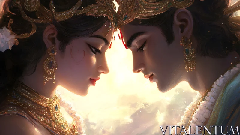 Luminous Mirror: Twin Souls in Golden Reverie.