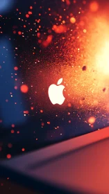 Glowing particle field around minimalist apple-shaped logo.