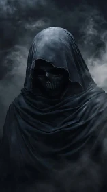 Hooded skeletal wraith emerging from dark swirling fog.
