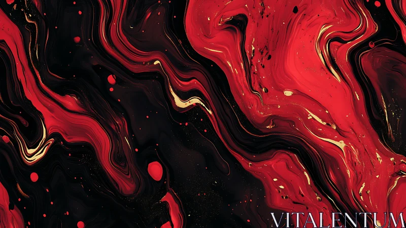 Molten red and black marble waves flow with dramatic intensity