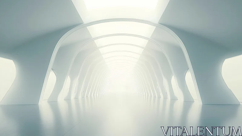 Luminous Tunnel: Modern Archway Recedes Into Pure White Vastness