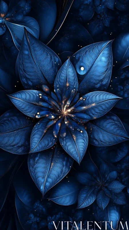 Midnight sapphire blossom quietly ignites with cosmic sparks