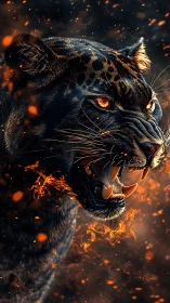 Leopard Portrait with Fiery Particle Effects and Golden Eye Luminescence