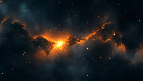 Turbulent orange emission nebula filament in dense dark space