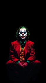 Chromatic clown figure in low-key isolating portrait lighting.