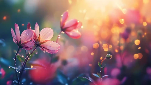 Macro Botanical Study with Dewdrops: Shallow Depth Field Composition.