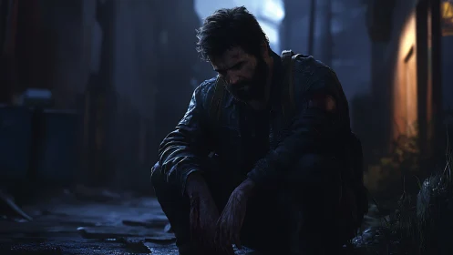 Midnight survivor folds into silence on a rain-slick street