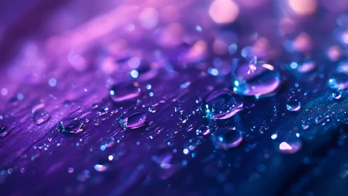 Macro view shows water droplets on a smooth reflective surface