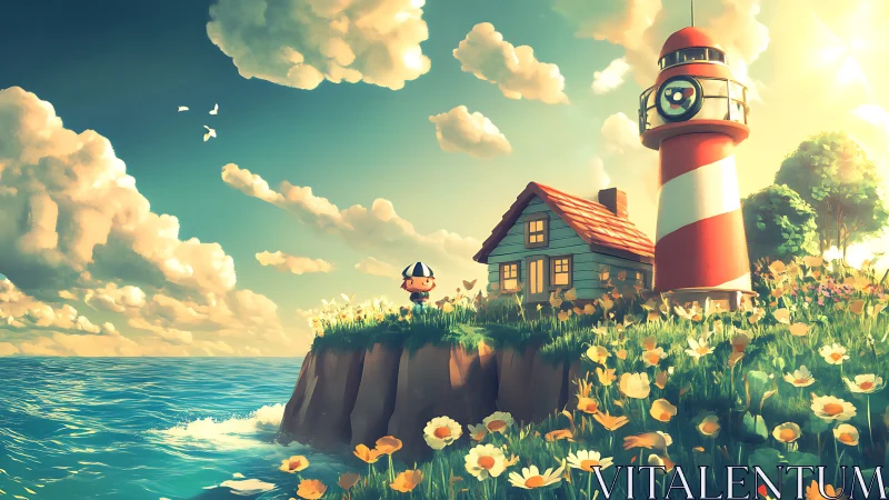 Whimsical Lighthouse Cottage Blooms Where Sky Kisses Solitude