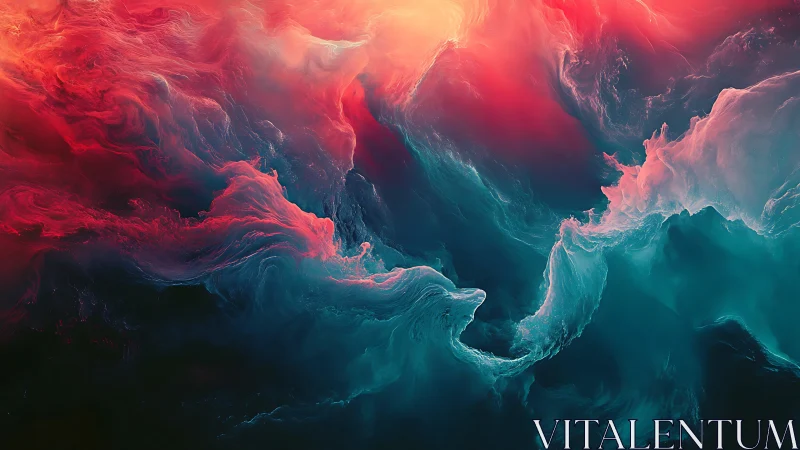 Digital painting of nebular tides in cyan and crimson gradients.