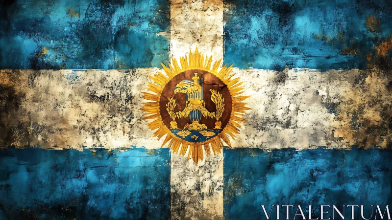 Textured heraldic flag study with distressed cross motif.