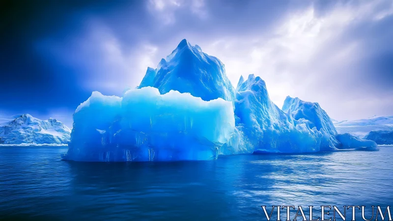 Iceberg mass rises from polar sea under overcast sky