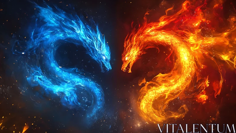 Dual elemental dragons curve in balanced fiery confrontation