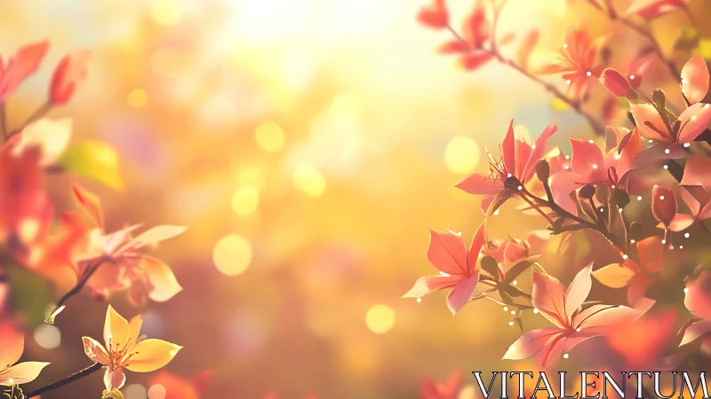 Digital rendering depicts stylized pink blossoms in sunlight