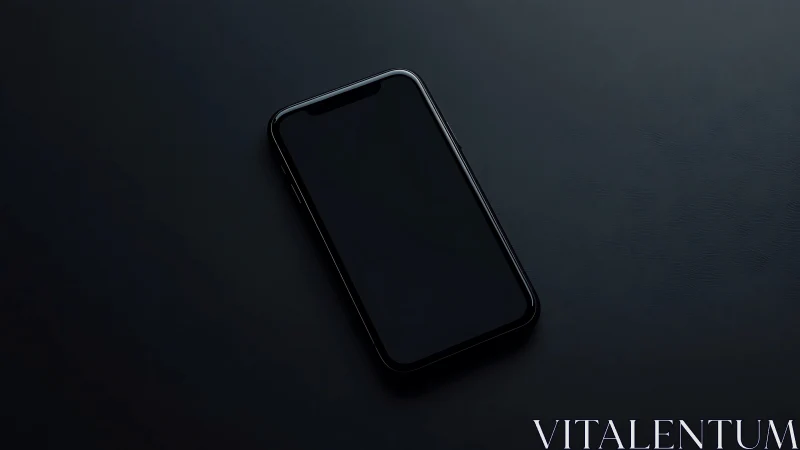 Black smartphone with notch on dark textured surface.