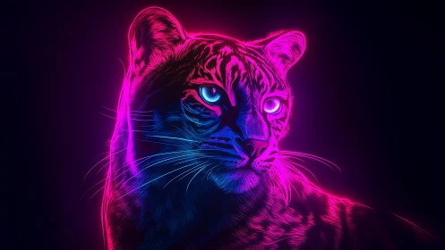 Neon jungle predator stares ahead in electric magenta glow