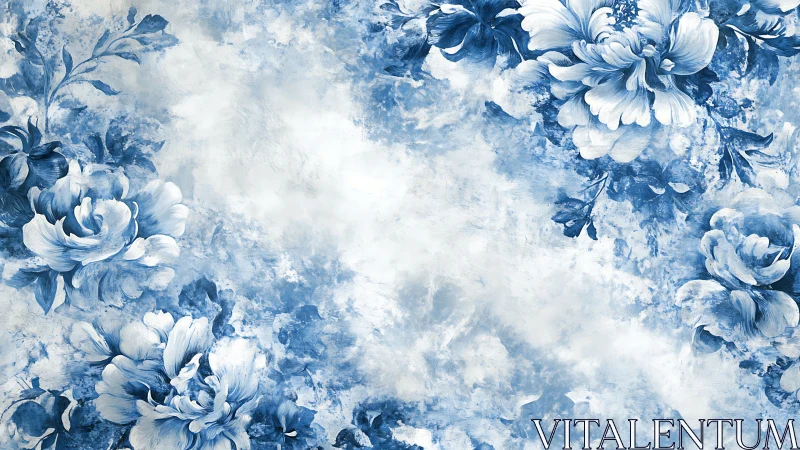 Blue and White Floral Watercolor Background Design.