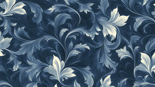 Moonlit feathered foliage swirling across midnight blue.