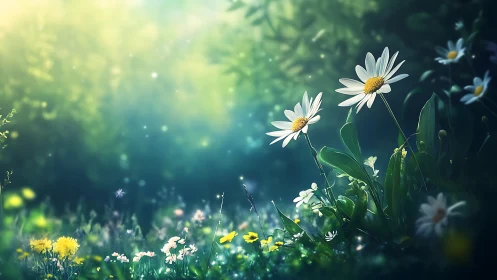 Daisy Field Rendering with Bokeh Depth of Field and Luminous Light Scattering