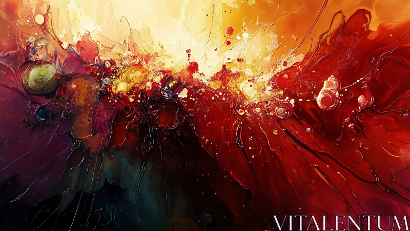 Fiery abstract explosion in red, gold and dark tones.