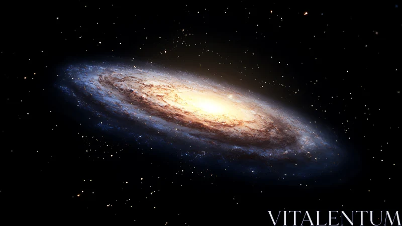 Digital painting of spiral galaxy with luminous core focus.