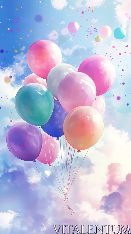 Gradient Reverie: Balloons Dancing Through Cotton Sky.