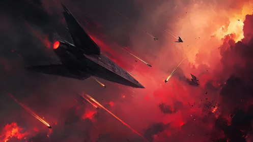 Space Battle with Warships and Explosions.