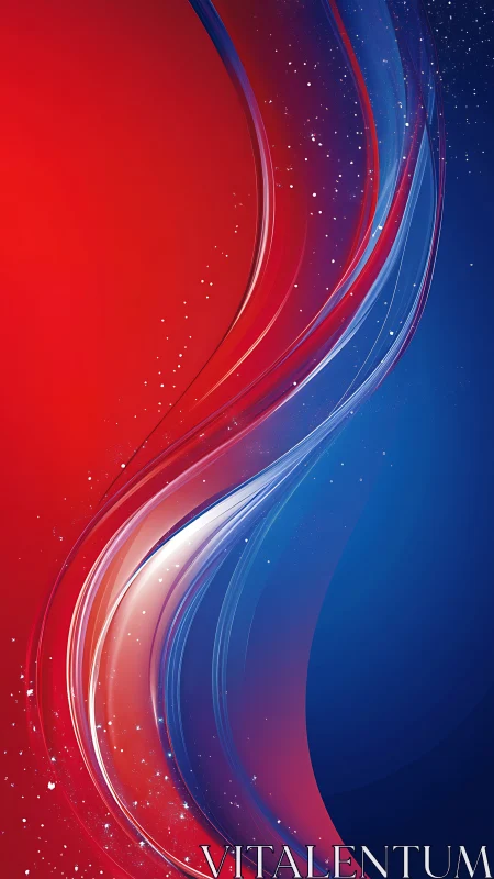 Red and blue curved abstract light waves on dark background.