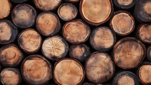 Stacked timber log ends with warm grain patterns.