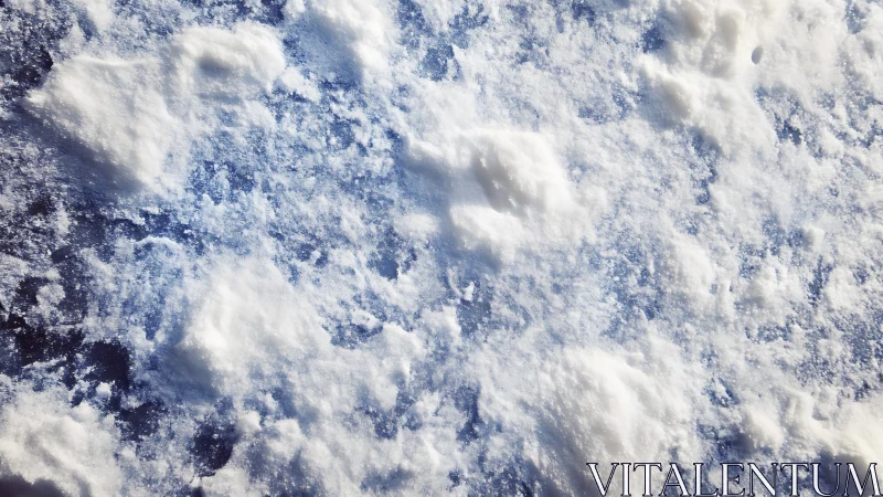 Photorealistic granular snow texture on frozen blue surface.