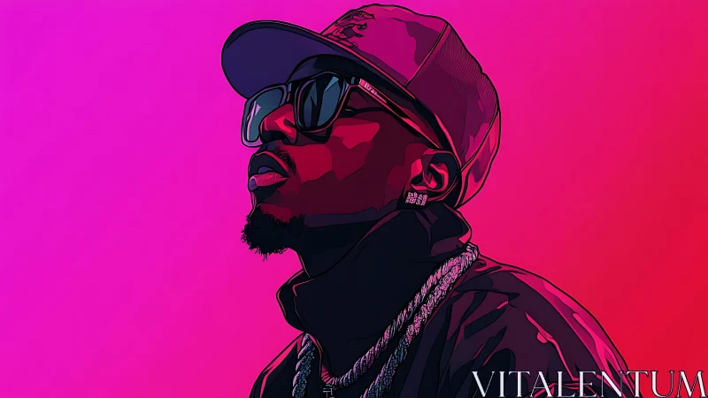 Neon gradient portrait of hip hop figure in vector silhouette