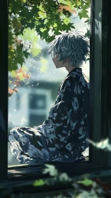 Quiet afternoon dreamer rests by a sunlit open window