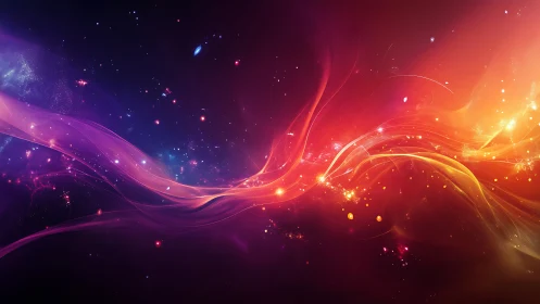 Nebula light ribbons stream through cosmic color field.