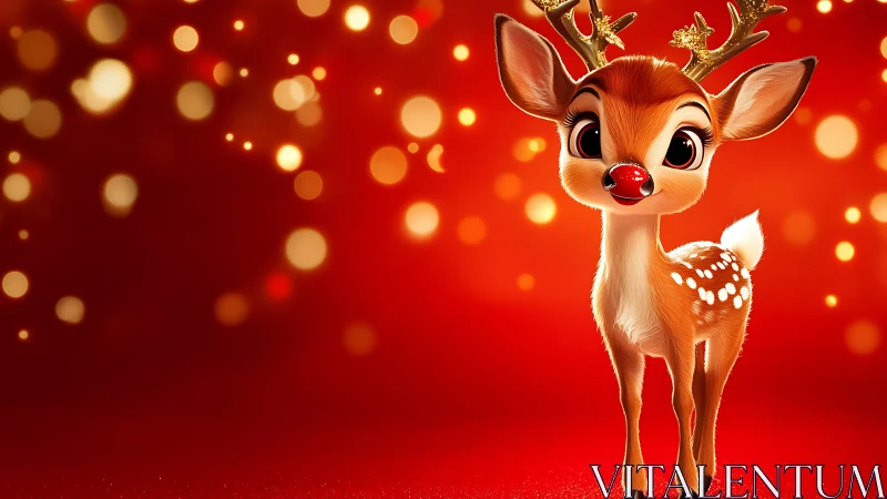 Stylized red-nosed reindeer rendered with soft bokeh lighting depth