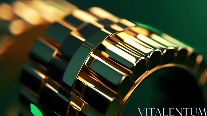 Luxurious gold watch bracelet in modern close-up, vibrant lighting.