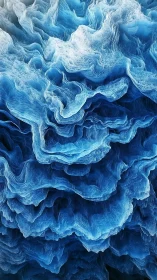 Layered blue abstract structure with flowing wave forms.