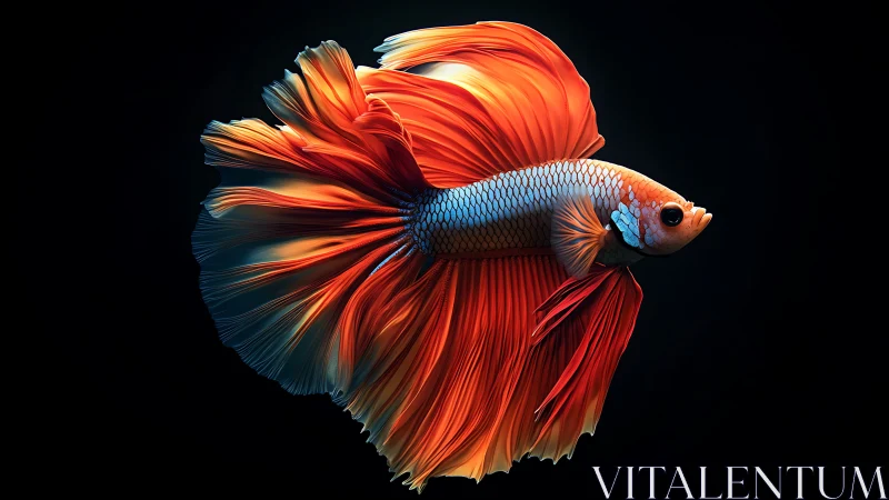 Macro side profile of flowing orange betta fish fins