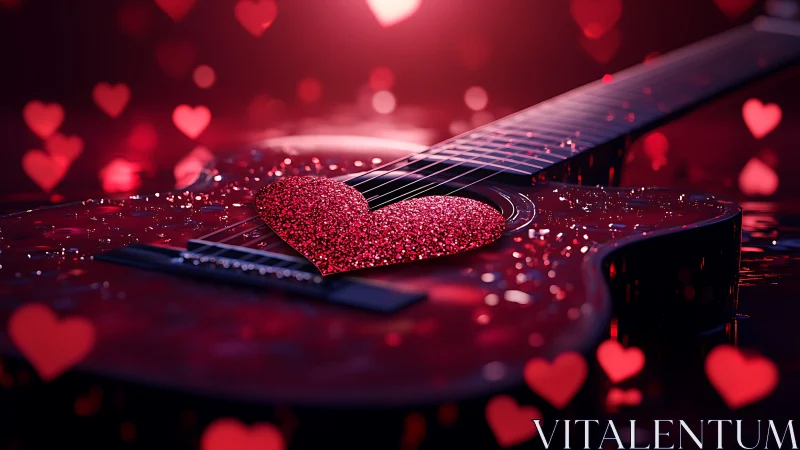 Glittered heart guitar humming a crimson love lullaby.