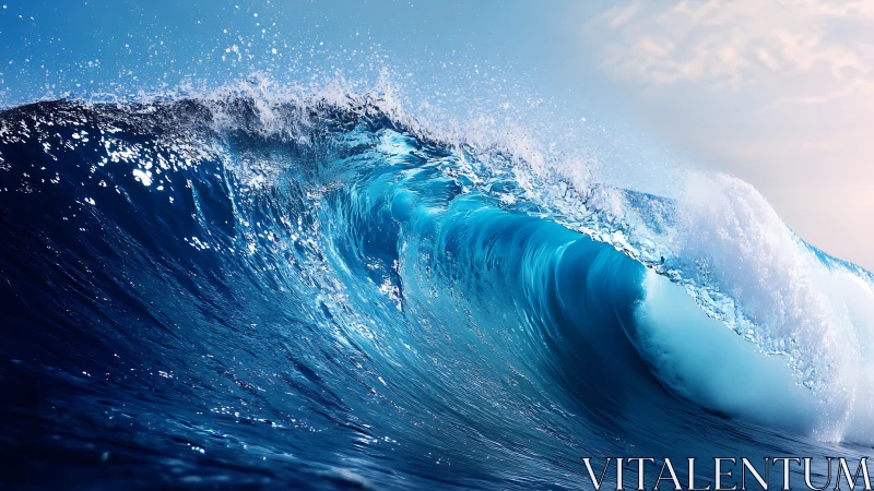 Ocean wave crest in clear daylight with bright spray.