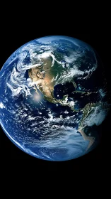 Blue planet leans into the void, swirling clouds in slow motion