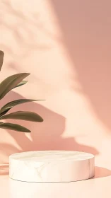 Soft sunlight warms a marble pedestal in a calm pastel nook