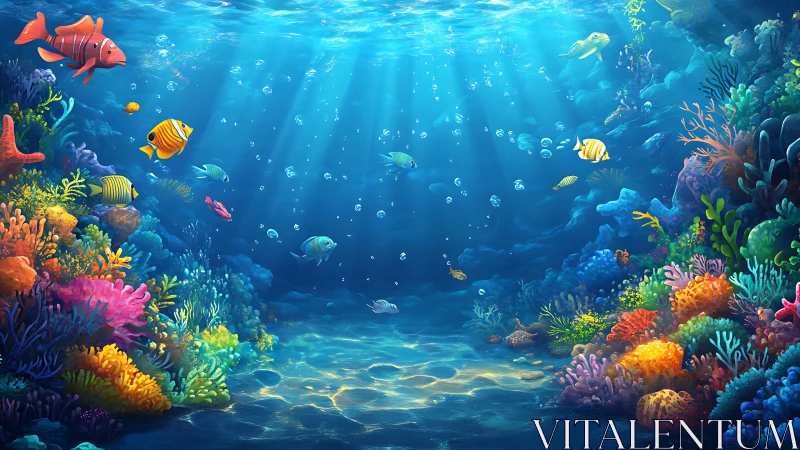 Sunlit coral garden welcomes playful tropical fish home