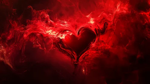 Fiery Heart Abstract in Red and Black