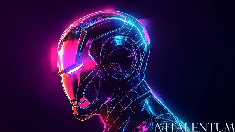 Neon cybernetic helmet glows with intense magenta highlights.