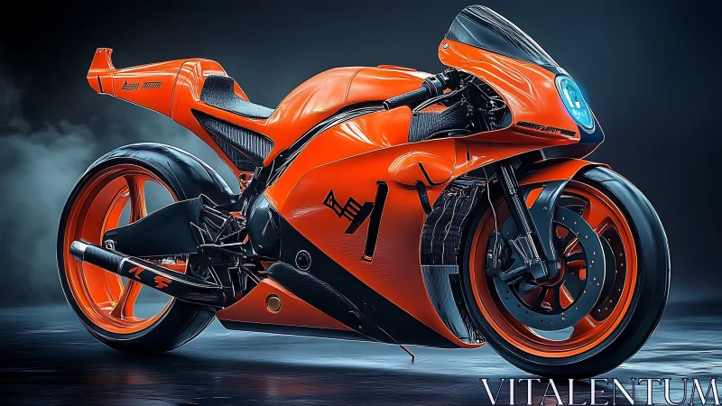 Cyberpunk aerodynamic superbike in luminous orange gloss finish.