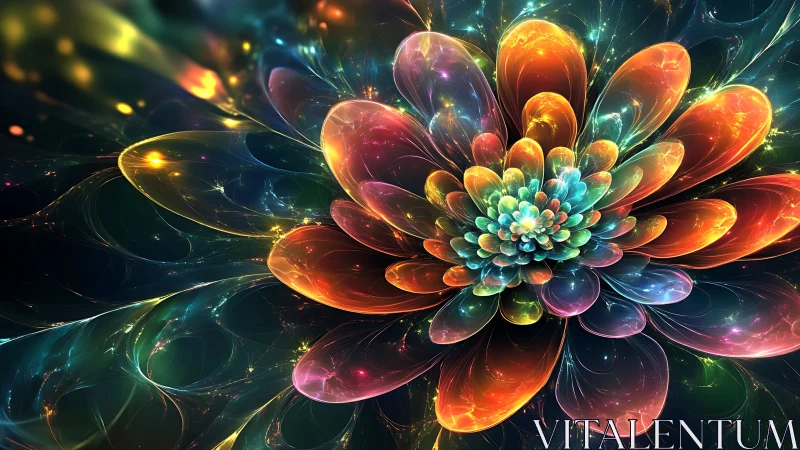 Radiant fractal flower blooms with layered luminous petals