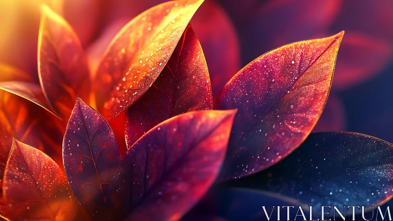 Spectral macro foliage with luminous particulate bokeh field.